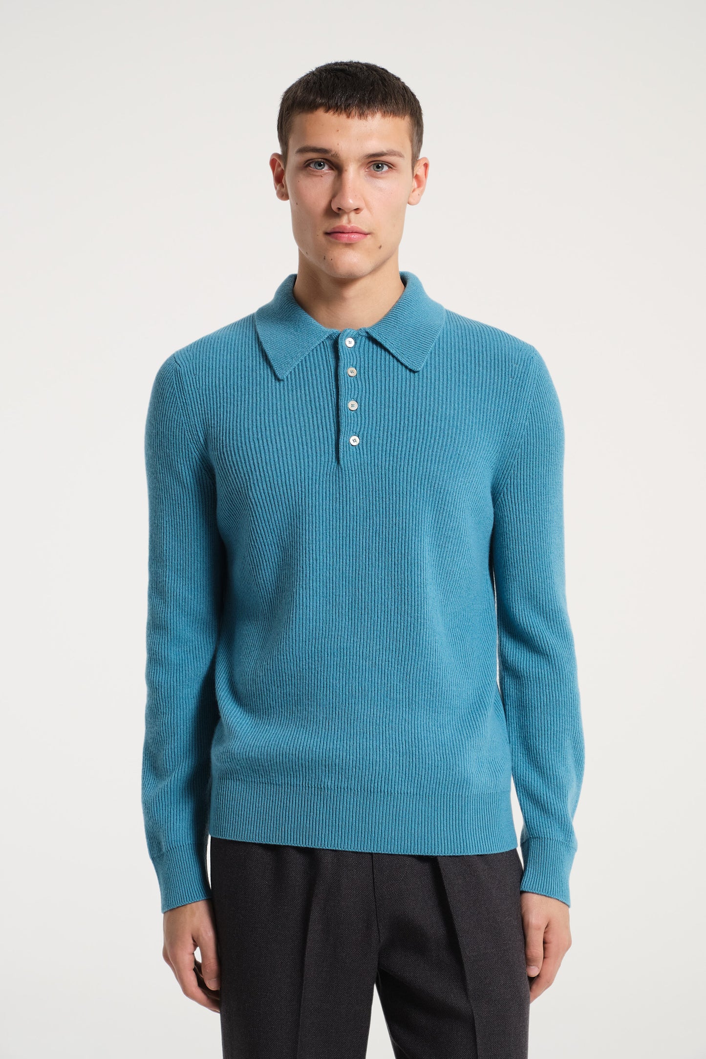 BLUE CASHMERE POLO SHIRT