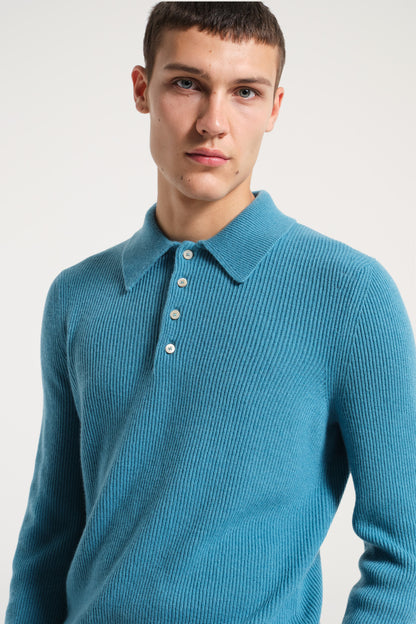 BLUE CASHMERE POLO SHIRT