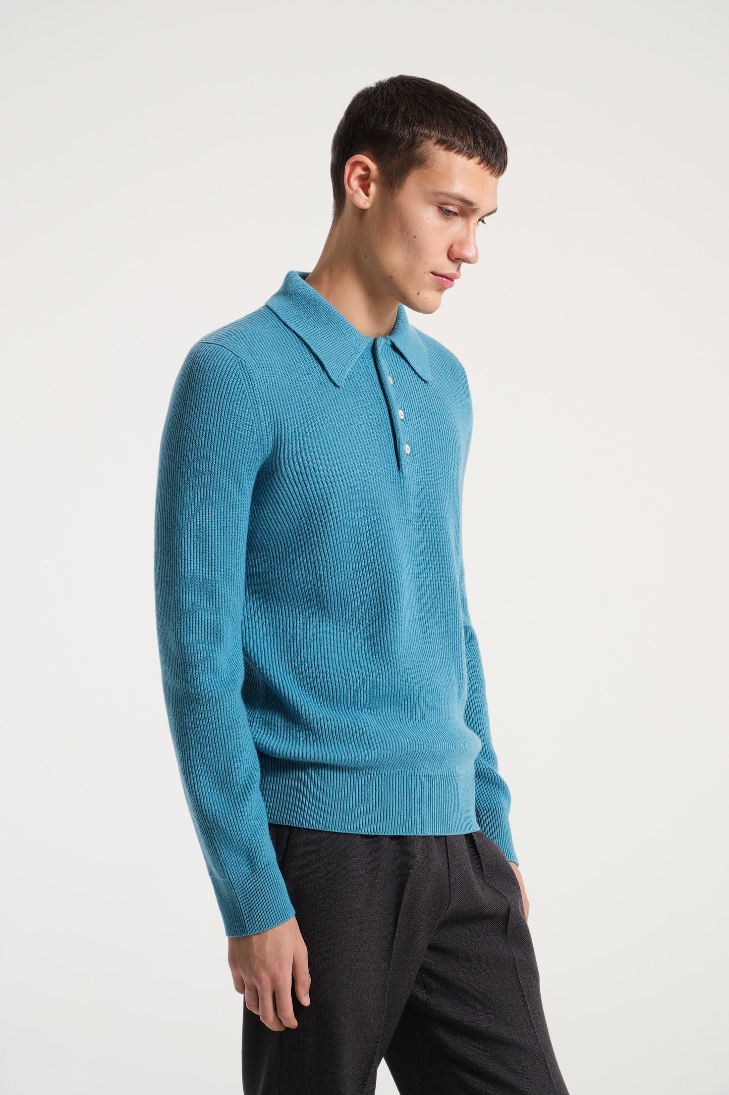 BLUE CASHMERE POLO SHIRT