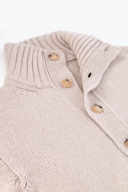 Cashmere cardigan with buttons and high collar