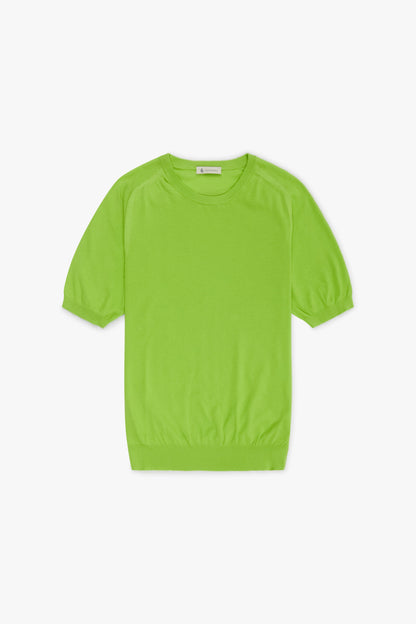 Fluorescent green micro mesh stitch short-sleeved shirt