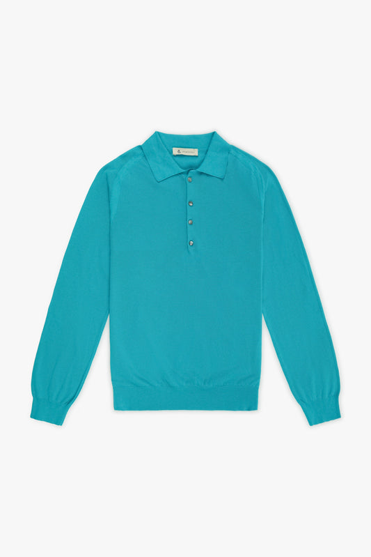 Green micro mesh long sleeve polo shirt