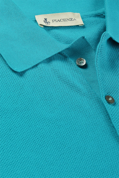 Green micro mesh long sleeve polo shirt