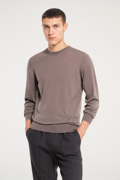 CREW NECK IN SUPER THIN GRAY WOOL