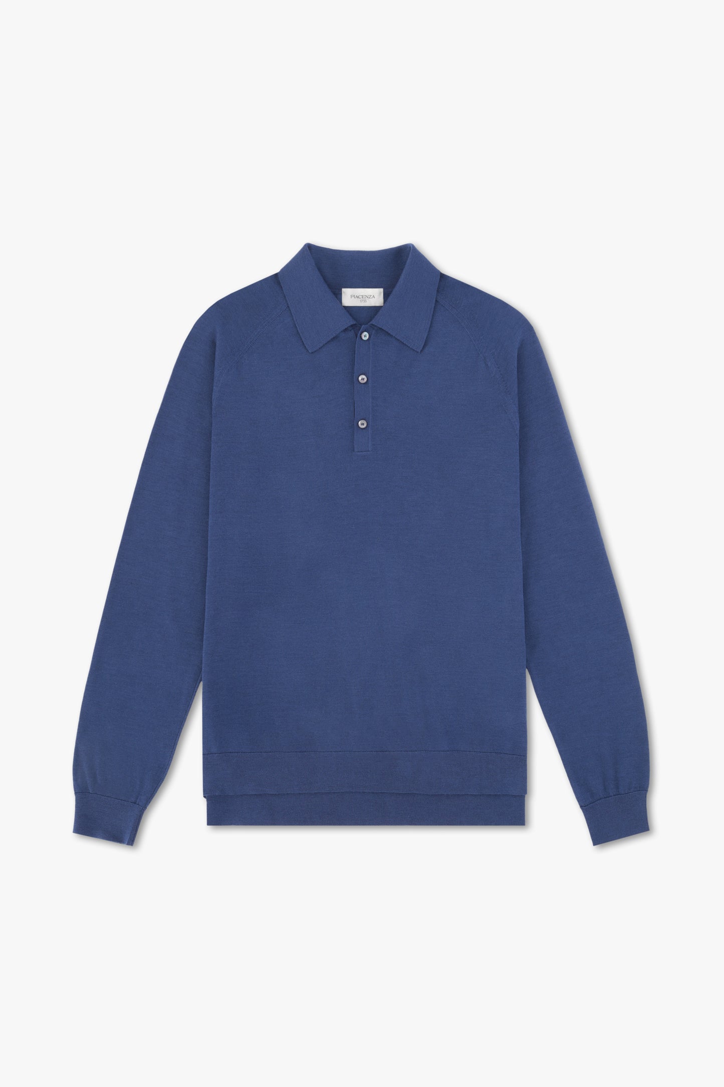 SUPER THIN BLUE DENIM POLO SHIRT IN WOOL, SILK AND CASHMERE