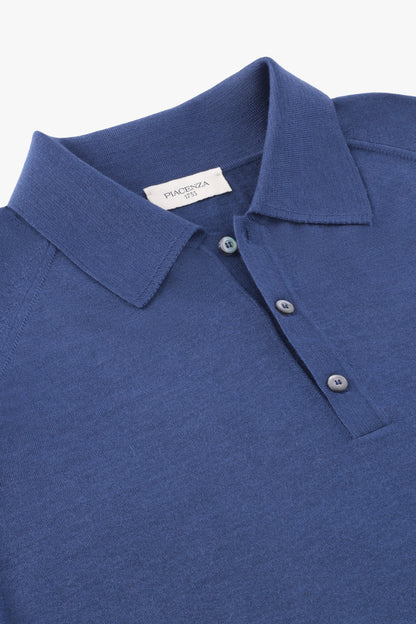 SUPER THIN BLUE DENIM POLO SHIRT IN WOOL, SILK AND CASHMERE