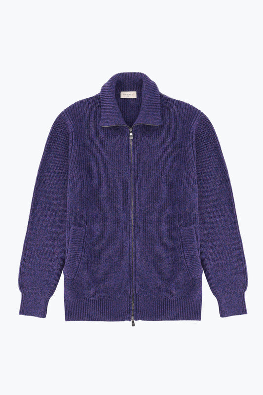 Blue and purple wool zip cardigan