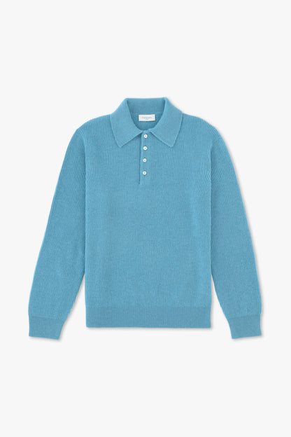 BLUE CASHMERE POLO SHIRT