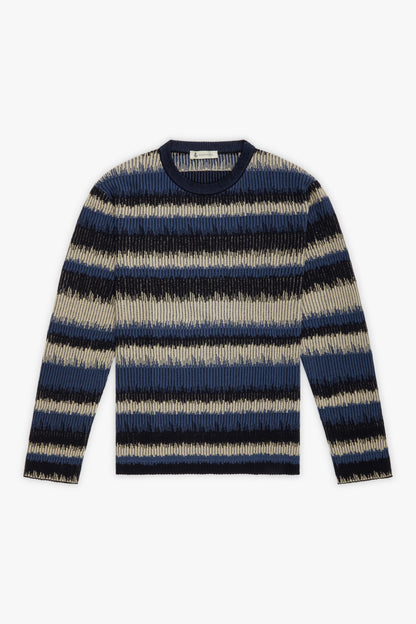 Maglia maniche lunghe ikat striped flat rib blu e bianco