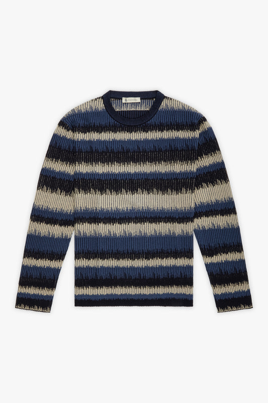 Maglia maniche lunghe ikat striped flat rib blu e bianco