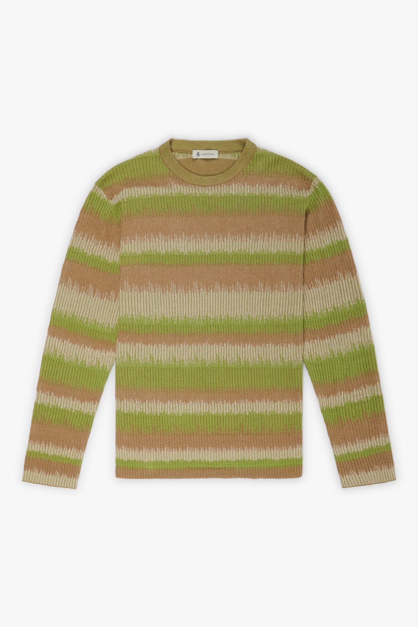 Green and natural ikat striped flat rib long sleeve shirt