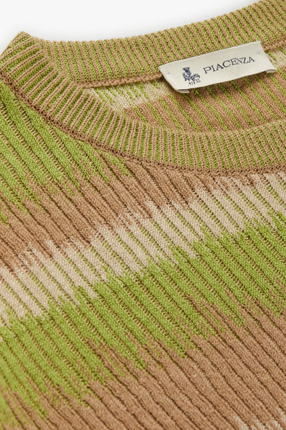 Maglia maniche lunghe ikat striped flat rib verde e naturale