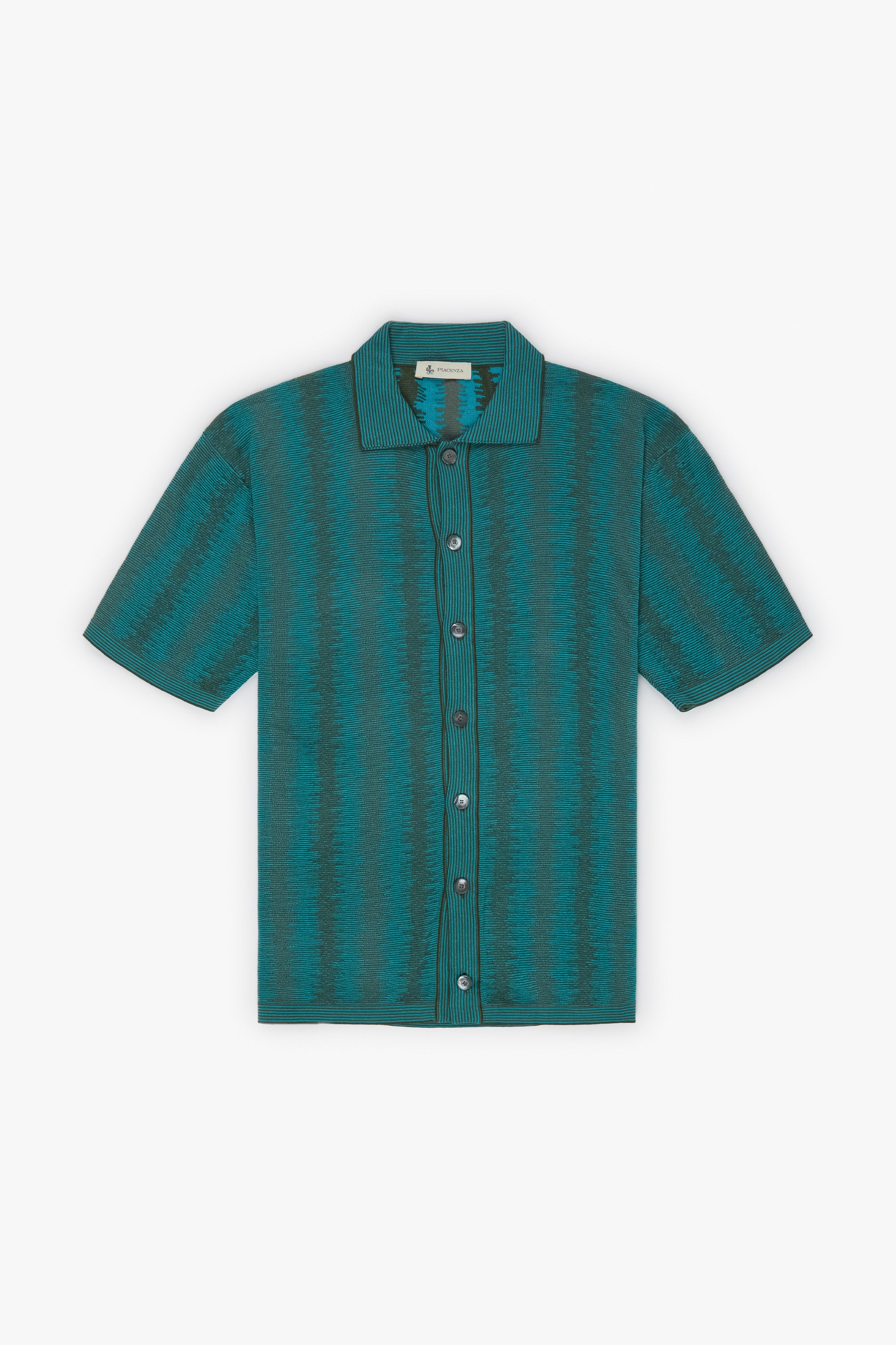 Piacenza 1733 Camicia maniche corte ikat vertical stripe verde e azzurro