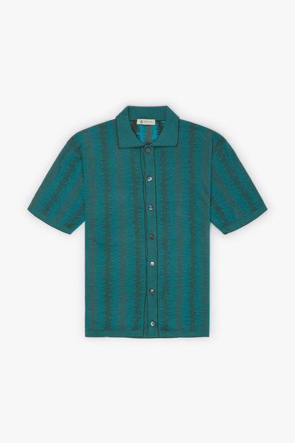 Camicia maniche corte ikat vertical stripe verde e azzurro