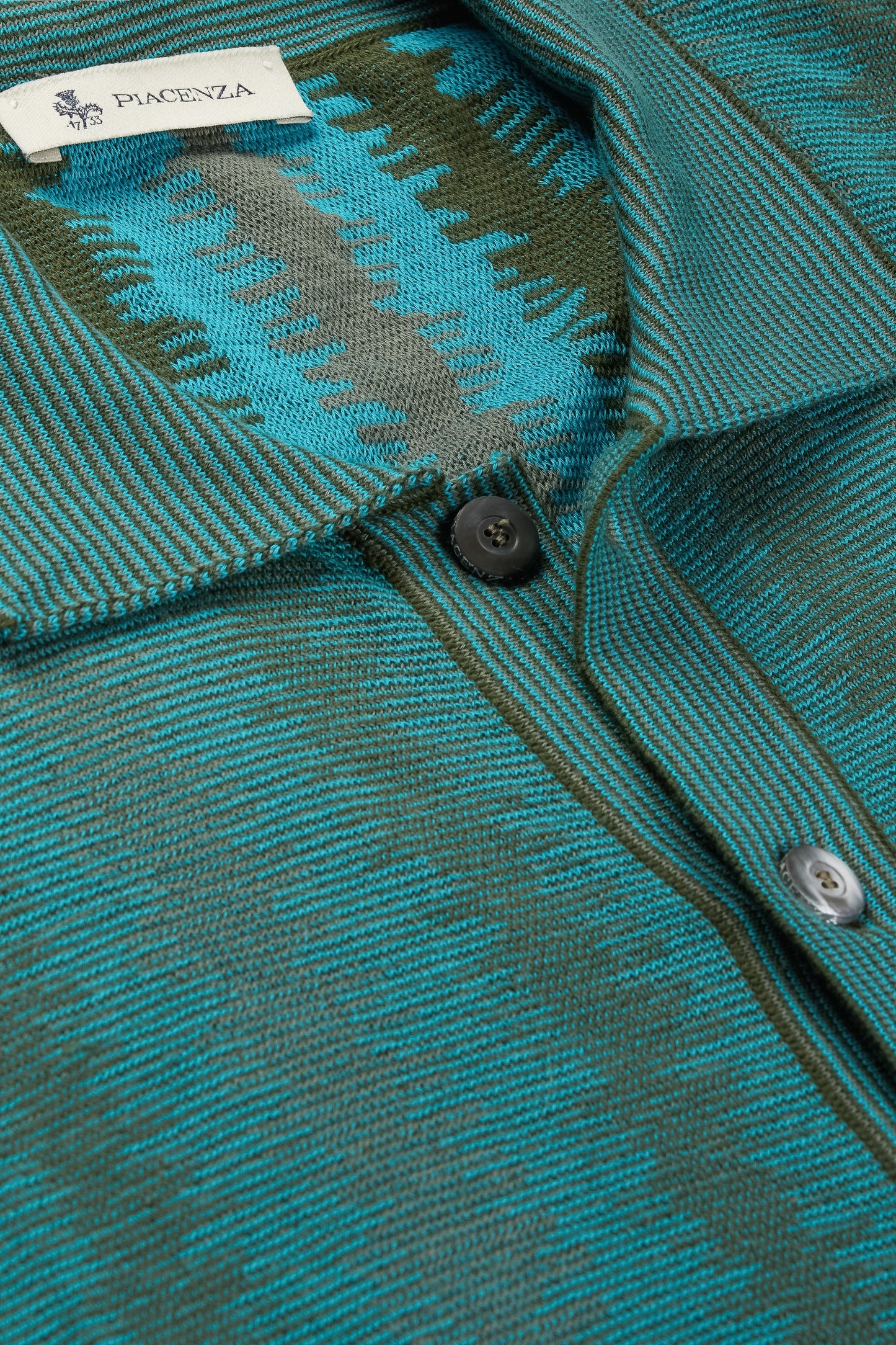 Camicia maniche corte ikat vertical stripe verde e azzurro