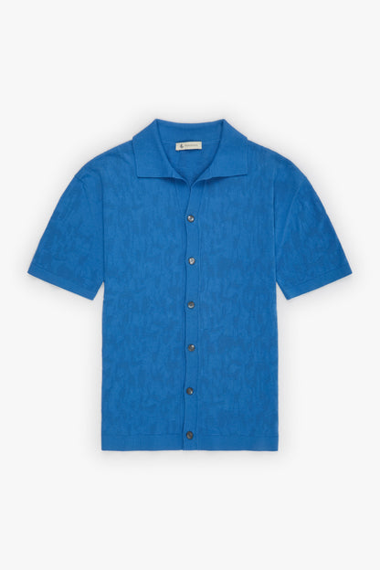 Light blue camo jacquard mesh shirt with short sleeves