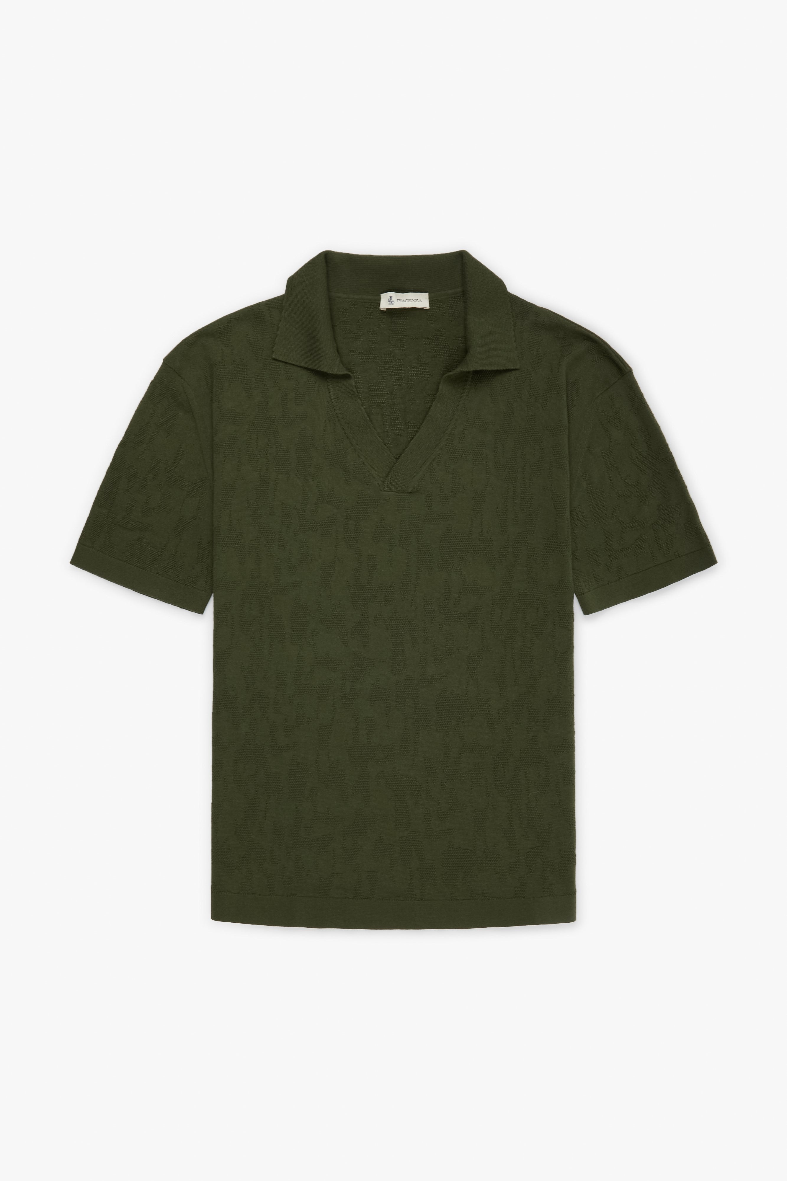 Piacenza 1733 Polo jacquard mesh camo verde scuro