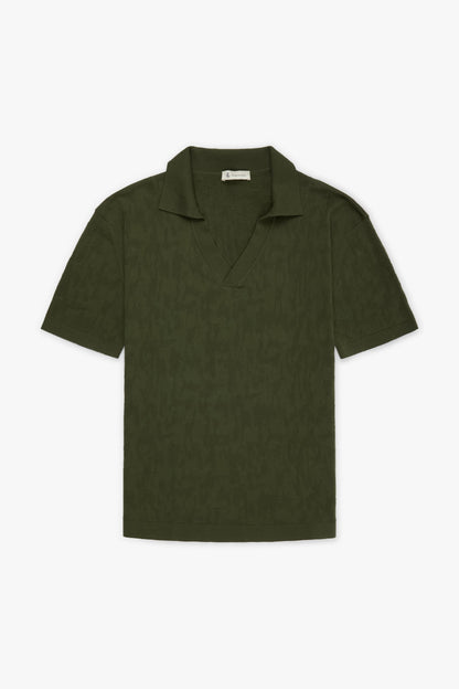 Dark green camo mesh jacquard polo shirt