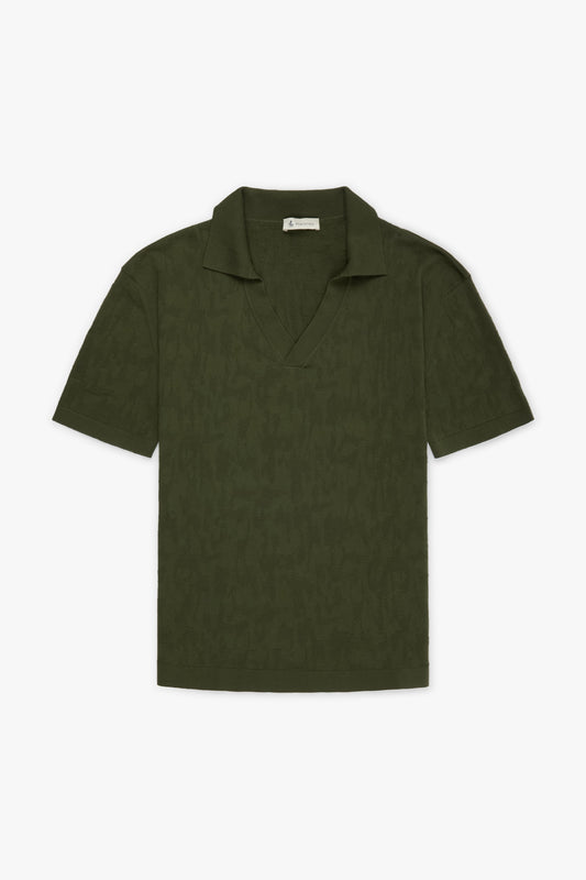 Polo jacquard mesh camo verde scuro