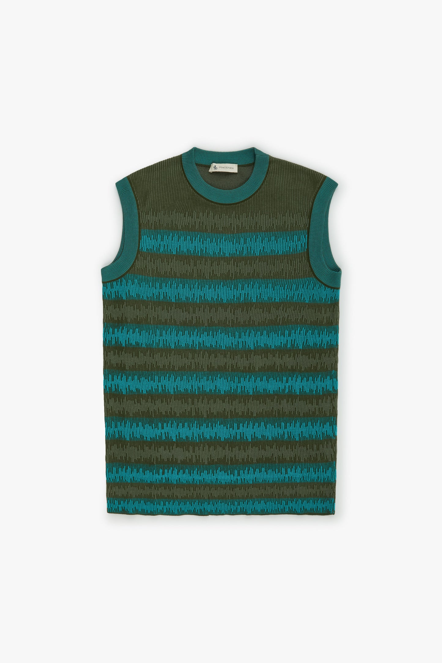 Light and dark green striped rib ikat vest