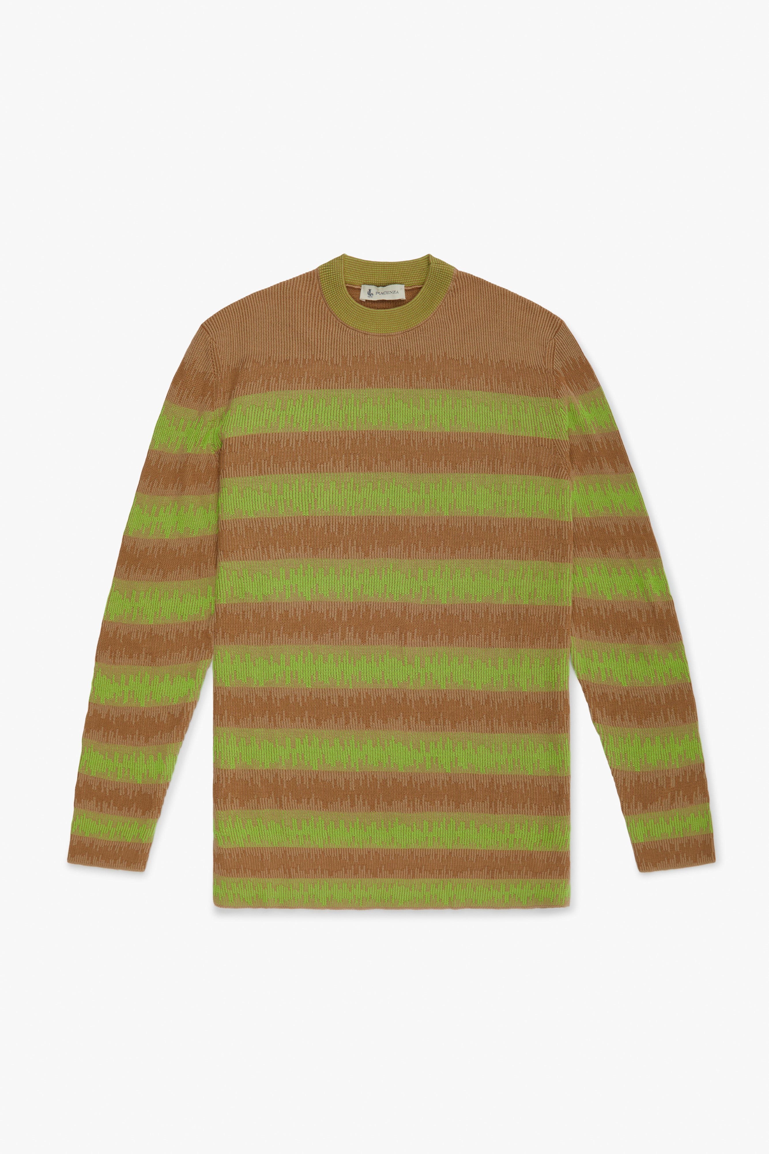 Piacenza 1733 Maglia maniche lughe ikat striped rib verde fluo e naturale