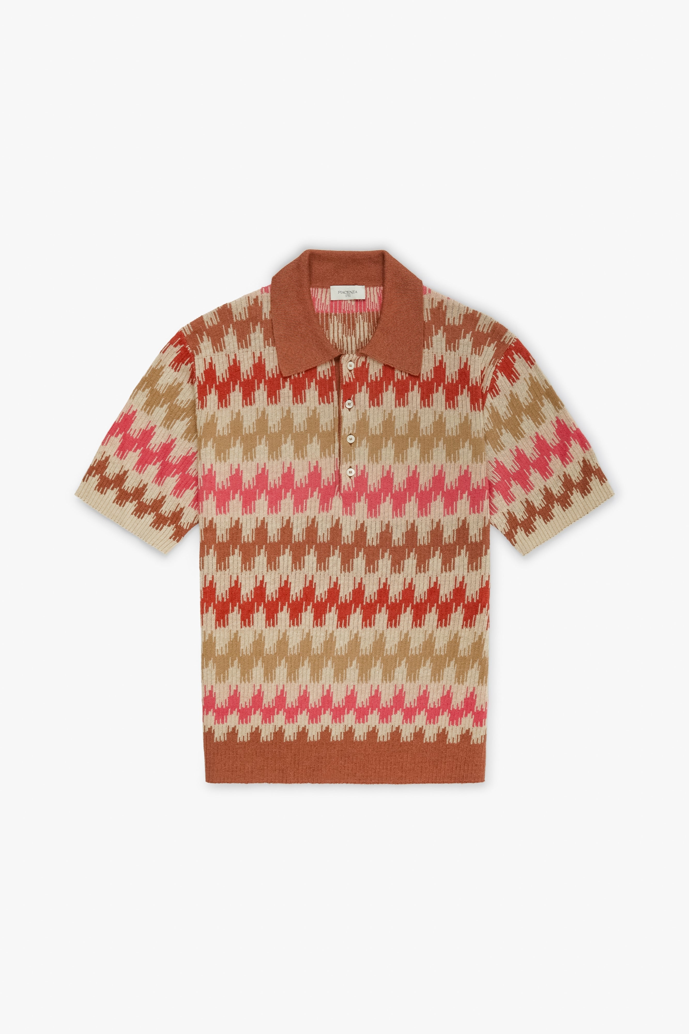 Piacenza 1733 Polo ikat zig zag fairisle flat rib jacquard bruciato neutro e rosa