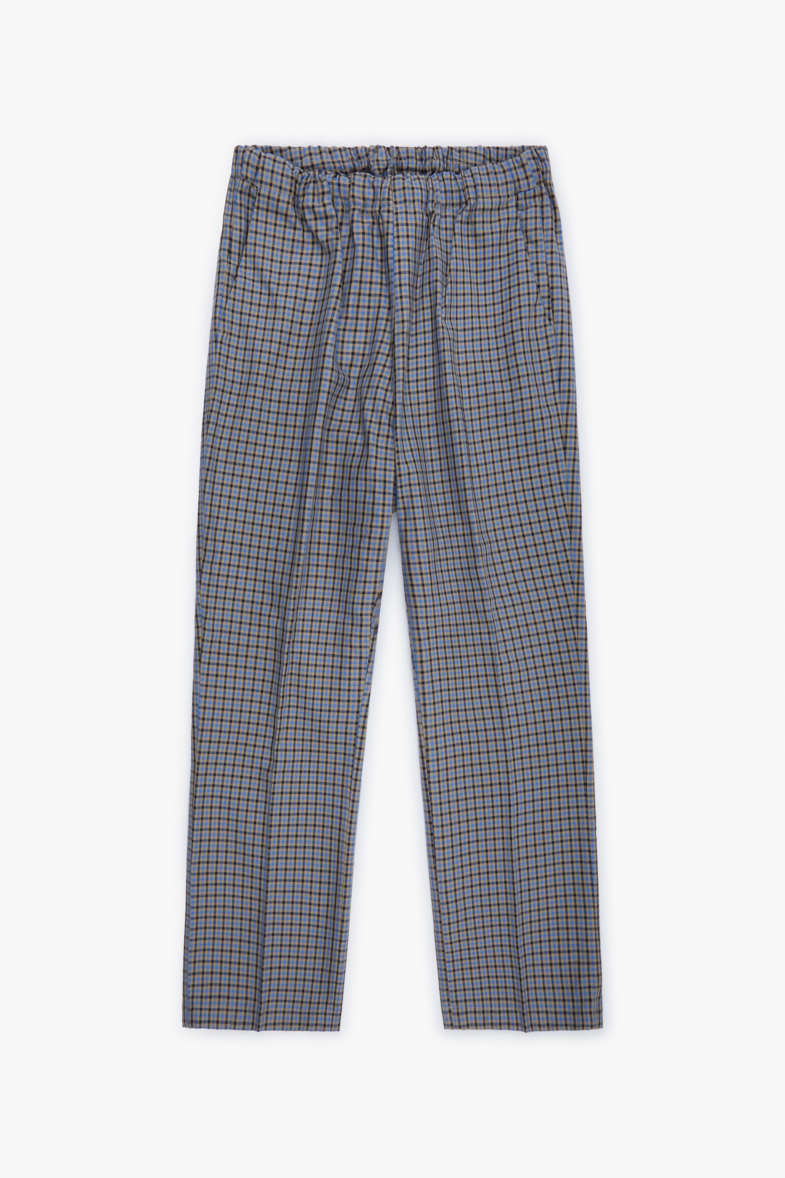 Piacenza 1733 Pantalone micro check azzurro e marrone