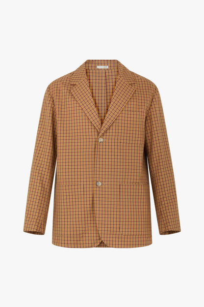 Camel and burgundy micro check jacket