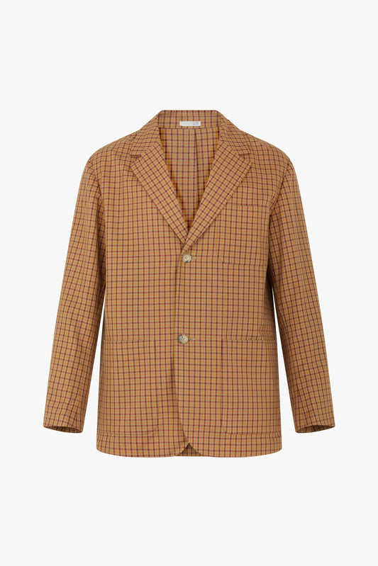 Camel and burgundy micro check jacket