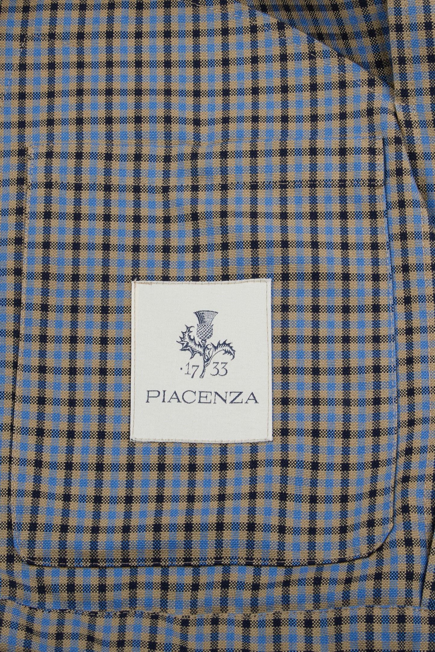 Giacca collo camicia zip micro check azzurro e marrone