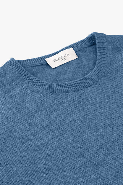 BLUE CASHMERE CREW NECK